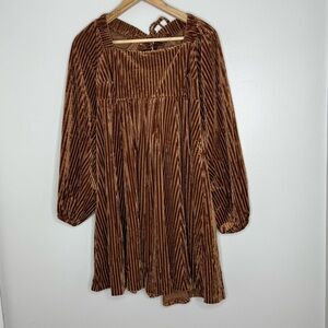 Melliflo Women’s Size XL Brown Tie Back Square Neck Velvet Babydoll Mini Dress